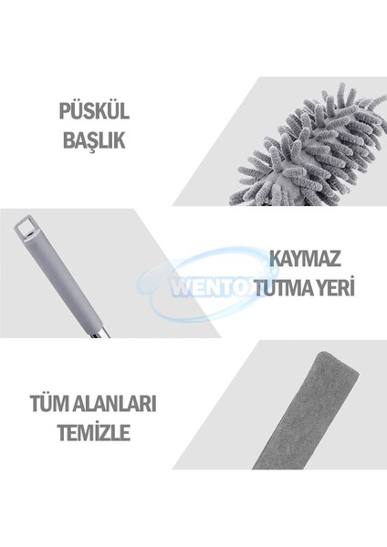 3'lü Mikrofiber Manyetik Bükülebilen Toz Alma Temizlik Mopu Set, Renk: Gri modelleri