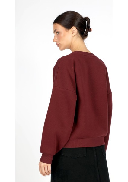 Tila Kadın O Yaka Sweatshirt Bordo modelleri