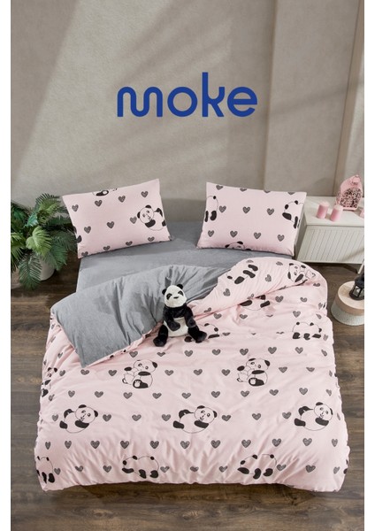 PEMBE PANDA Çift Kişilik Nevresim Takımı Lastikli Çarşaf ve 2 Yastık Kılıfı