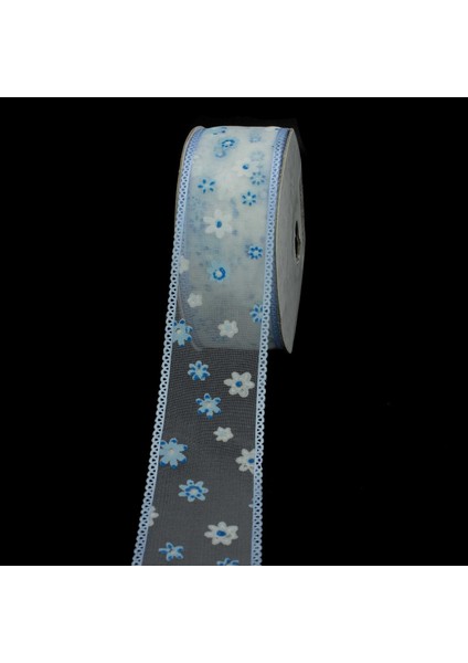 Organze Tül Kurdele Çiçek Baskılı 3,8 cm