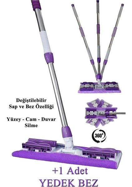 Sihirli Mandallı Teleskobik Saplı Mop Set Yedek Mop Hediyeli