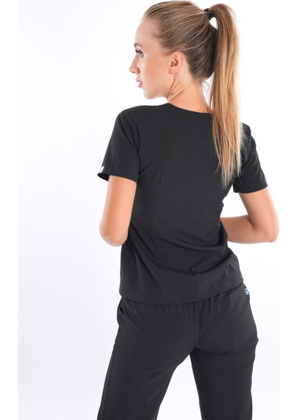 Siyah Renk Lily Model Fermuarlı Soft Likra Doktor, Hemşire Cerrahi Üniforma Takım modelleri