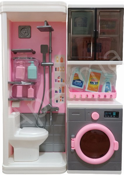 Oyuncak Aksesuarlı Banyo ve Çamaşır Makinesi 2'li Oyun Seti
