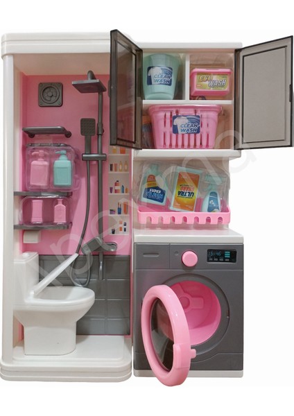 Oyuncak Aksesuarlı Banyo ve Çamaşır Makinesi 2'li Oyun Seti