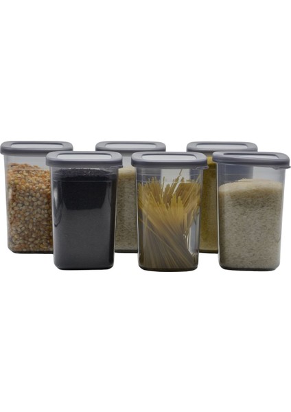 Antrasit Plastik Erzak Saklama Kabı Kapaklı 1200ML 16 cm 6'lı