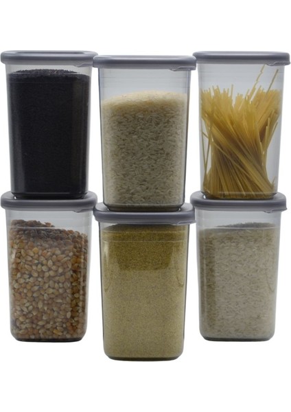 Antrasit Plastik Erzak Saklama Kabı Kapaklı 1200ML 16 cm 6'lı modelleri