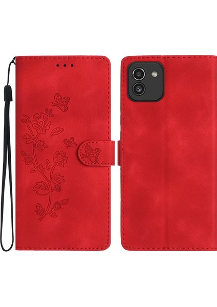 Samsung Galaxy A03 164 Için Çiçek Kabartmalı Pu Kılıf (Yurt Dışından)