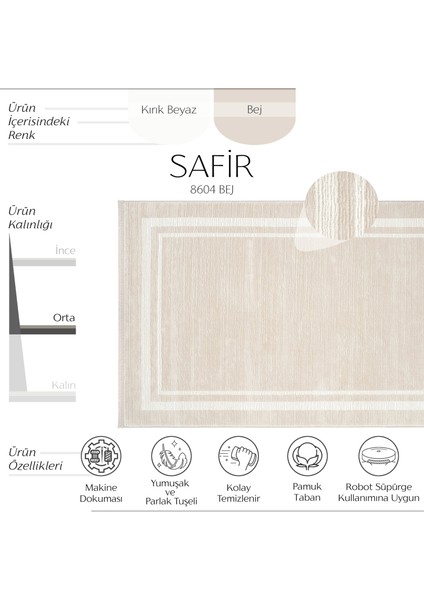 Safir 8604 Bej Halı Yolluk Oturma Odası Salon Halısı Antre Hol Koridor Halısı Yatak odası halısı