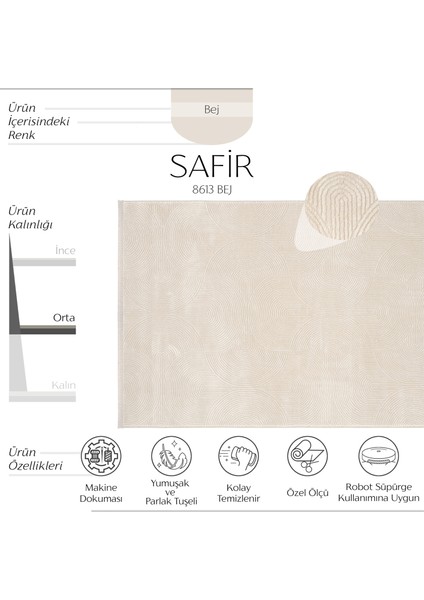 Safir 8613 Bej Halı Yolluk Oturma Odası Salon Halısı Kesme Antre Koridor Halısı Yatak odası halısı