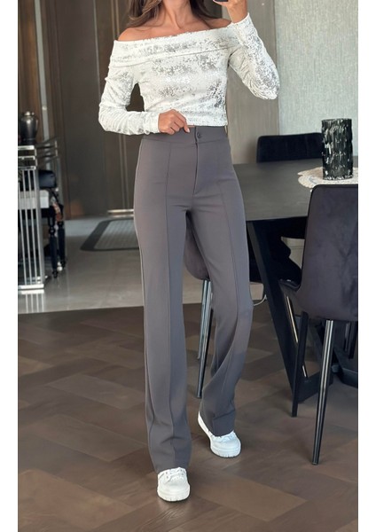 Kadın Lacivert Çımalı Pantolon Yüksek Bel Likralı Esnek Beli Lastikli modelleri