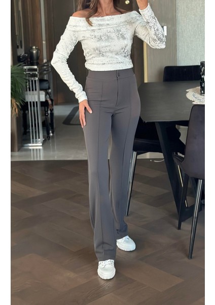 Kadın Lacivert Çımalı Pantolon Yüksek Bel Likralı Esnek Beli Lastikli fırsatları