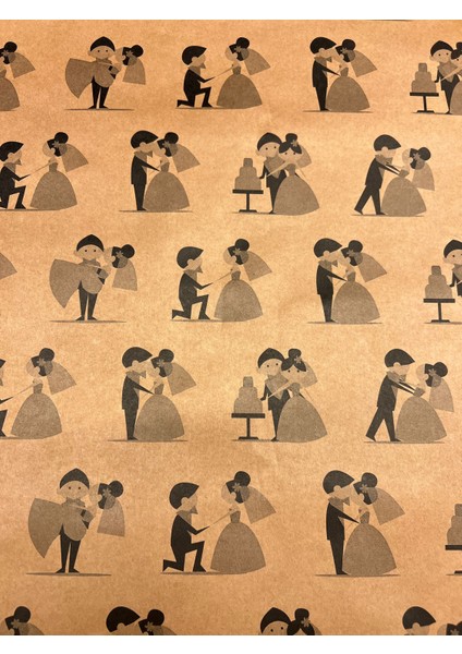 Hobitasarım Gelin Damat Baskılı Çeyiz Kolisi Kaplama 125 x 140CM 10'lu Kraft Kağıt