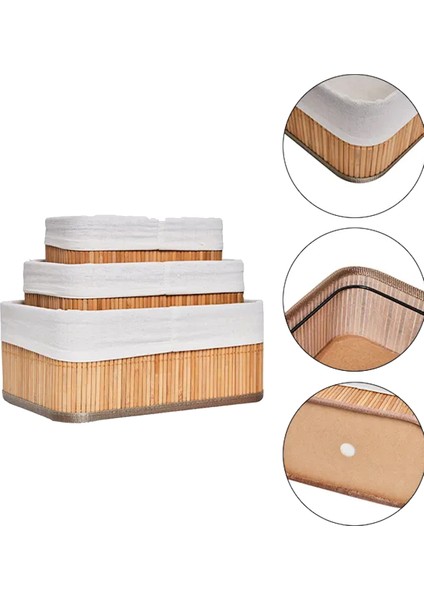 3'lü Bambu Sepet Dolapiçi Düzenleyici Doğal Astarlı Saklama Kutusu Banyo Kozmetik Mutfak Dolap fiyatları