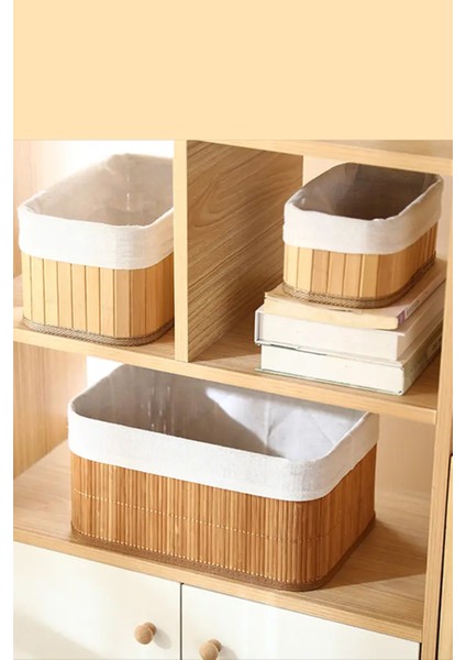 3'lü Bambu Sepet Dolapiçi Düzenleyici Doğal Astarlı Saklama Kutusu Banyo Kozmetik Mutfak Dolap modelleri