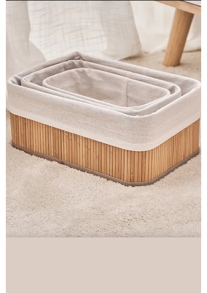 3'lü Bambu Sepet Dolapiçi Düzenleyici Doğal Astarlı Saklama Kutusu Banyo Kozmetik Mutfak Dolap fırsatları