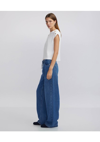 Belden Bağlamalı Wide Leg Fit Jean Pantolon