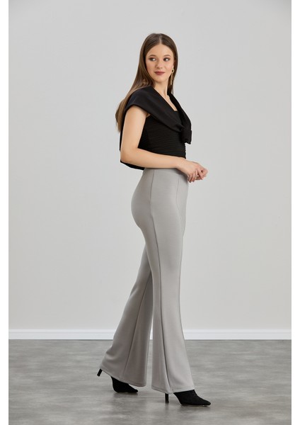 Kadın Gri Önü Çımalı Ispanyol Paça Modal Kumaş Yüksek Bel Likralı Toparlayıcı Pantolon fiyatları