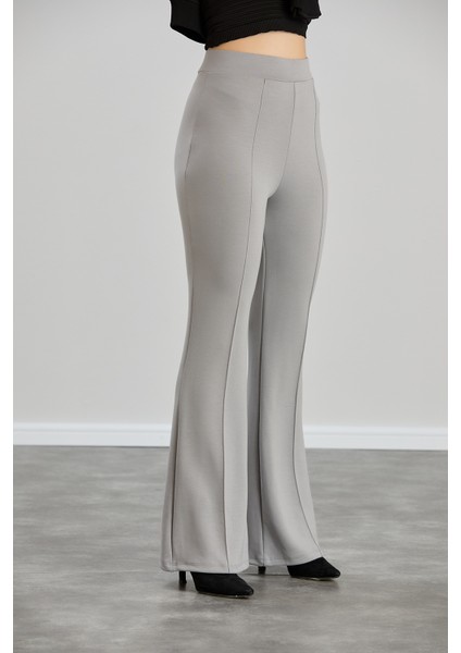 Kadın Gri Önü Çımalı Ispanyol Paça Modal Kumaş Yüksek Bel Likralı Toparlayıcı Pantolon modelleri