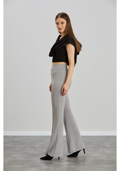 Kadın Gri Önü Çımalı Ispanyol Paça Modal Kumaş Yüksek Bel Likralı Toparlayıcı Pantolon fırsatları