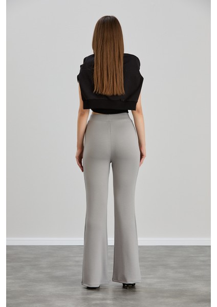 Kadın Gri Önü Çımalı Ispanyol Paça Modal Kumaş Yüksek Bel Likralı Toparlayıcı Pantolon indirimleri
