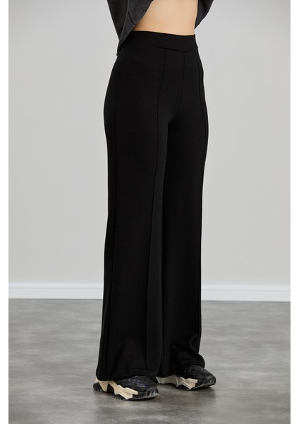 Kadın Siyah Bol Kalıp Ispanyol Paça Çımalı Modal Kumaş Yüksek Bel Likralı Toparlayıcı Pantolon Tayt modelleri