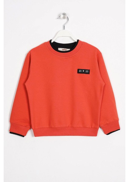 Yakası ve Kolları Garnili Kiremit Renk Erkek Çocuk Sweatshirt