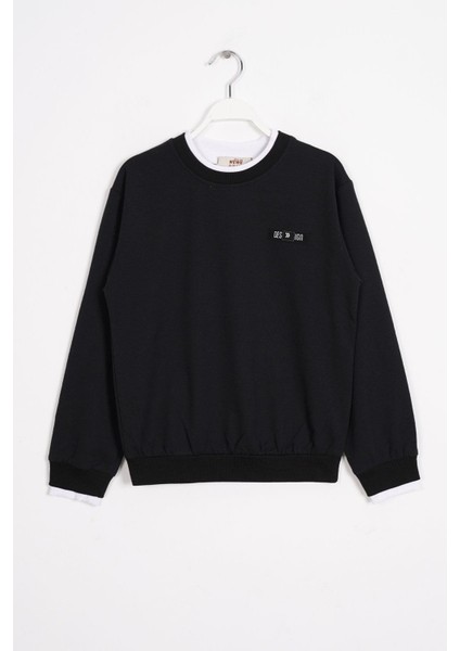 Yakası ve Kolları Garnili Siyah Renk Erkek Çocuk Sweatshirt