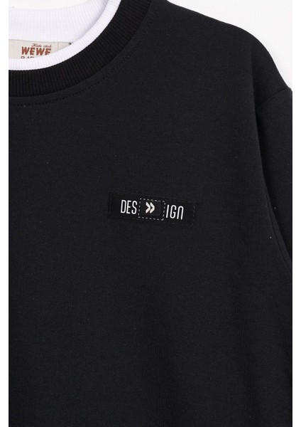 Yakası ve Kolları Garnili Siyah Renk Erkek Çocuk Sweatshirt fiyatları