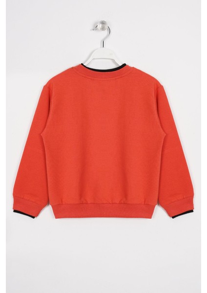 Yakası ve Kolları Garnili Kiremit Renk Erkek Çocuk Sweatshirt modelleri