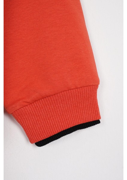 Yakası ve Kolları Garnili Kiremit Renk Erkek Çocuk Sweatshirt fırsatları