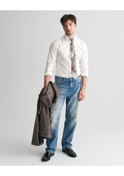 Erkek Beyaz Slim Fit Düğmeli Yaka Logolu Gömlek 3240171.110 fırsatları