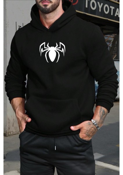 Örümcek Ön Baskılı Pamuklu Erkek Sweatshirt