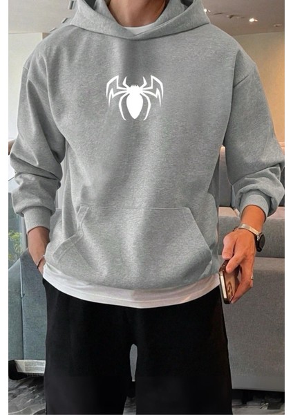 Örümcek Ön Baskılı Pamuklu Erkek Sweatshirt