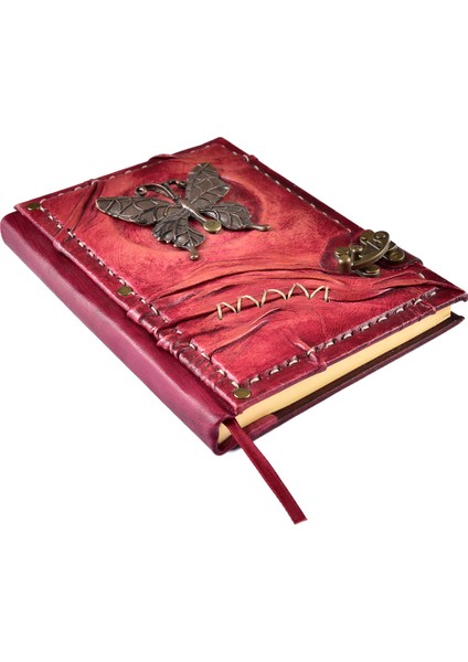 Kelebek Eskitme El Yapımı Hakiki Deri Şamua Kraft Kağıt Hediyelik Anı Kalem Hediyeli Defter