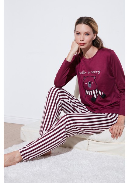 Regular Fit Desenli Bisiklet Yaka Pijama Takımı 65719102