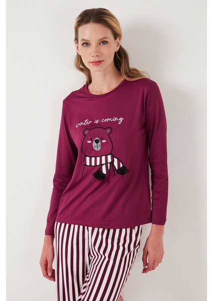 Regular Fit Desenli Bisiklet Yaka Pijama Takımı 65719102 modelleri