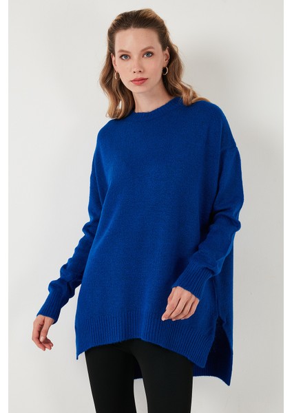 Rahat Kesim Yırtmaç Detaylı Bisiklet Yaka Kazak Bayan Kazak 4616142Y