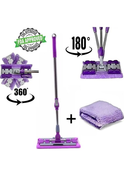 Mor Mop Paspas Mor Teleskopik Mandallı Mikrofiber Sihirli Mop Yüzey Temizleyici