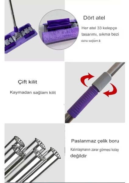 Mor Mop Paspas Mor Teleskopik Mandallı Mikrofiber Sihirli Mop Yüzey Temizleyici modelleri
