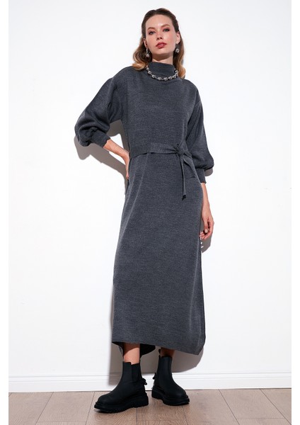 Modest Relaxed Fit Bisiklet Yaka Triko Elbise Kadın Elbise 4616198