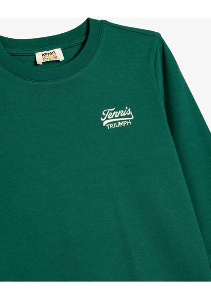 Oversize Tişört Uzun Kollu Bisiklet Yaka Tenis Baskılı Pamuklu modelleri