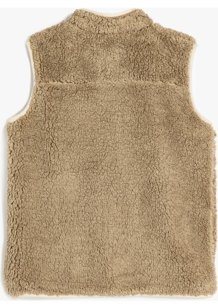 Peluş Yelek Dik Yaka Cep Detaylı Fermuar Kapamalı fiyatları