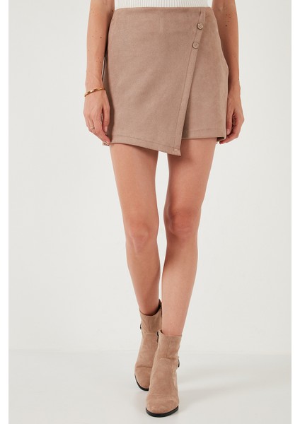 Asimetrik Kışlık Scuba Süet Düğme Detaylı Slim Fit Şort Etek Bayan Şort Etek 5865968 fiyatları