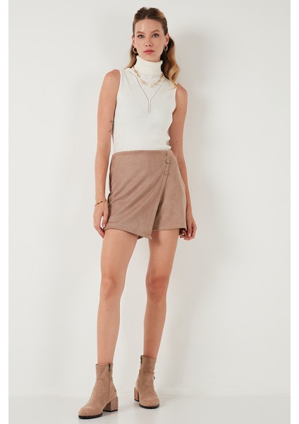 Asimetrik Kışlık Scuba Süet Düğme Detaylı Slim Fit Şort Etek Bayan Şort Etek 5865968 fırsatları