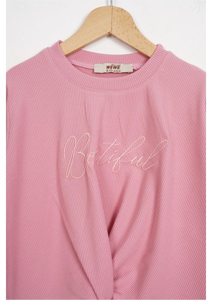 Bisiklet Yaka Uzun Kol Baskılı Gul Kurusu Renk Kız Çocuk Pantolon Takım fiyatları