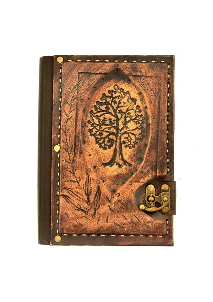 Hayat Ağacı Eskitme El Yapımı Hakiki Deri Şamua Kraft Kağıt Hediyelik Anı Günlük Defter