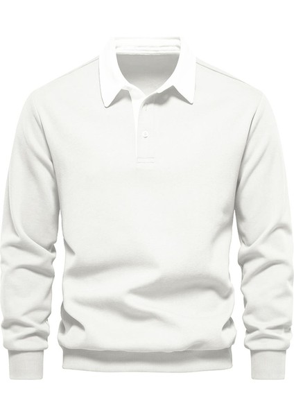 Erkek Retro Renk Bloklu Pamuklu Gömlek Yaka Sweatshirt