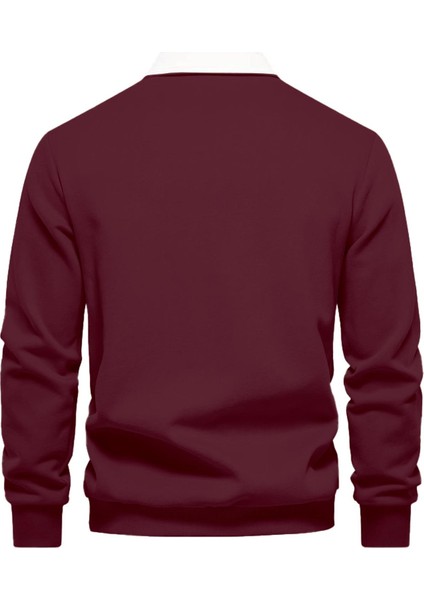 Erkek Retro Renk Bloklu Pamuklu Gömlek Yaka Sweatshirt fiyatları