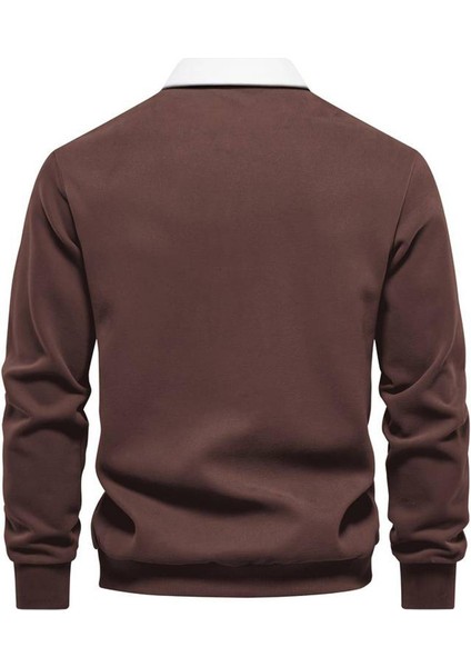 Erkek Retro Renk Bloklu Pamuklu Gömlek Yaka Sweatshirt fiyatları