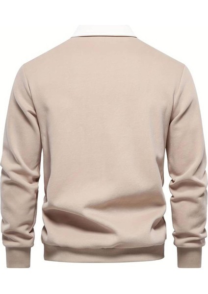 Erkek Retro Renk Bloklu Pamuklu Gömlek Yaka Sweatshirt fiyatları